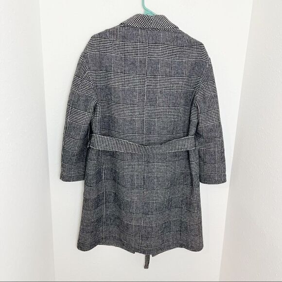 Karl Lagerfeld Houndstooth Plaid Wrap Trench Jacket - Picture 5 of 10